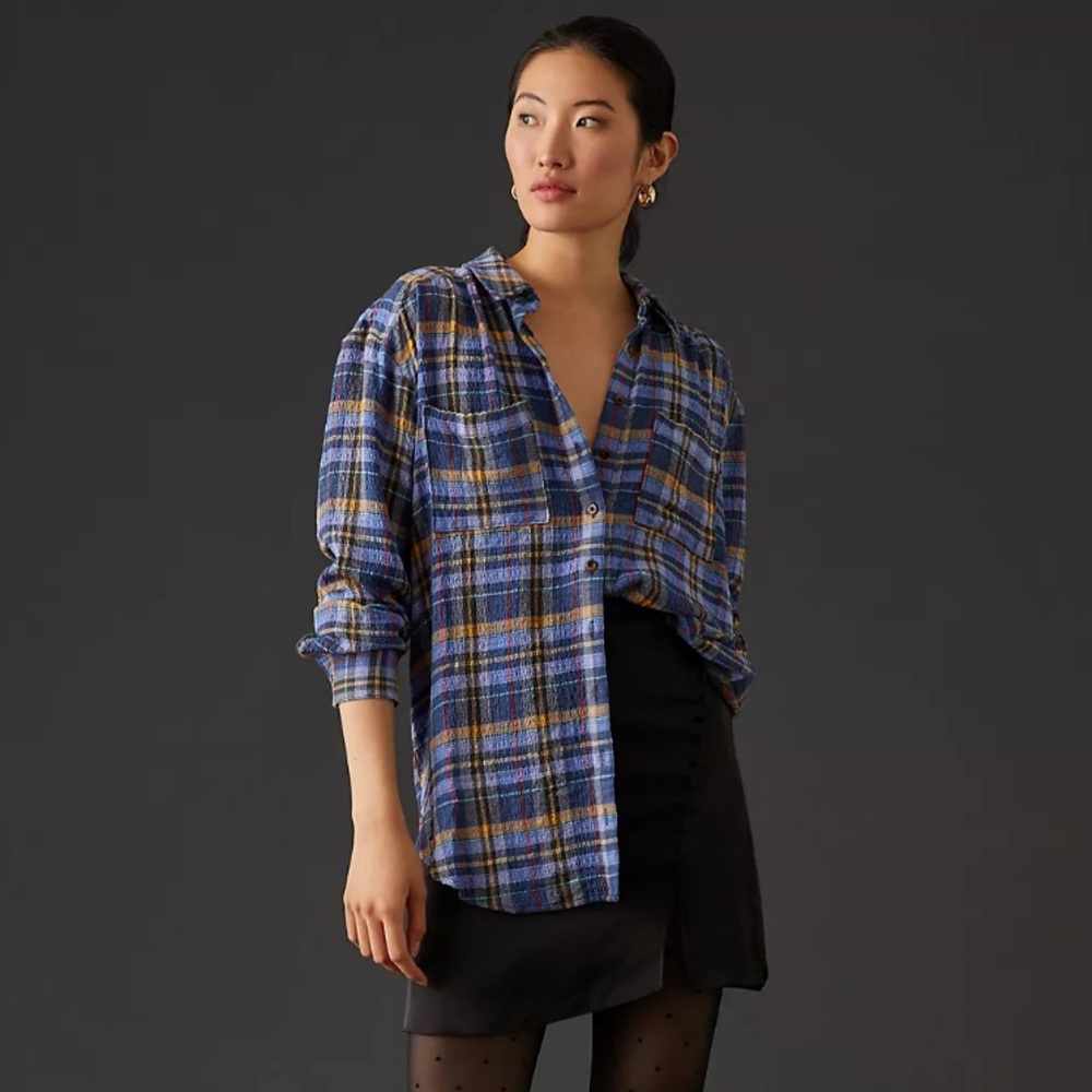 Pilcro Blue and Yellow Plaid Shirt
